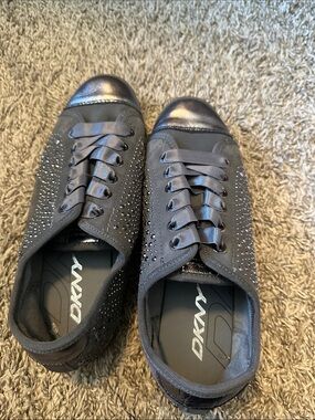 DKNY Metallic-Trim Black Rhinestone Slip-On Sneakers
